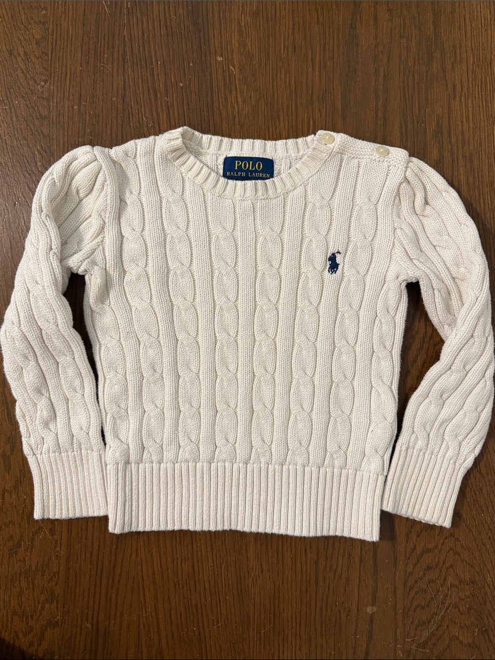 Girls polo by Ralph Lauren Off-White Cable-Knit Crew Sweater Size 3